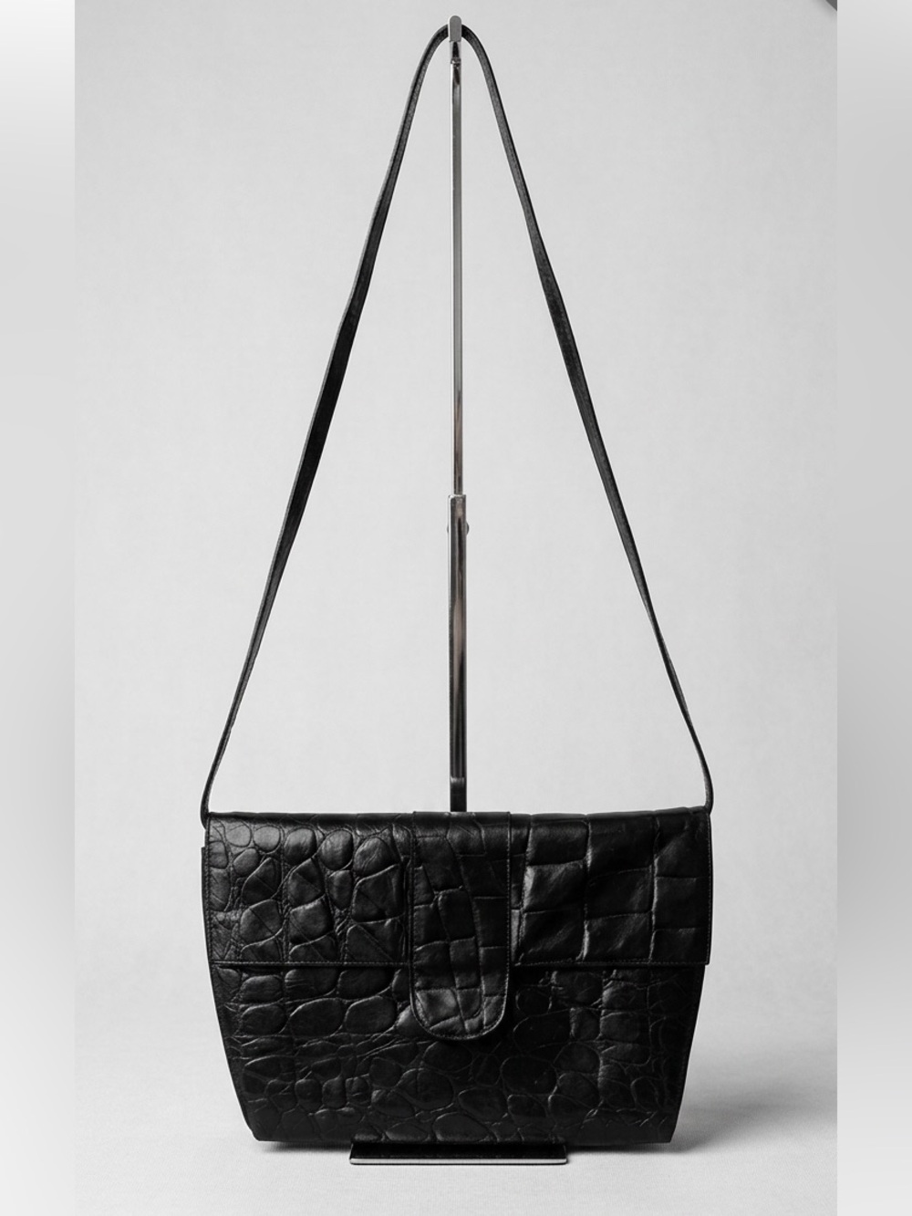VTG Ann Taylor Made In Italy Black Croc Leather Crossbody Bag